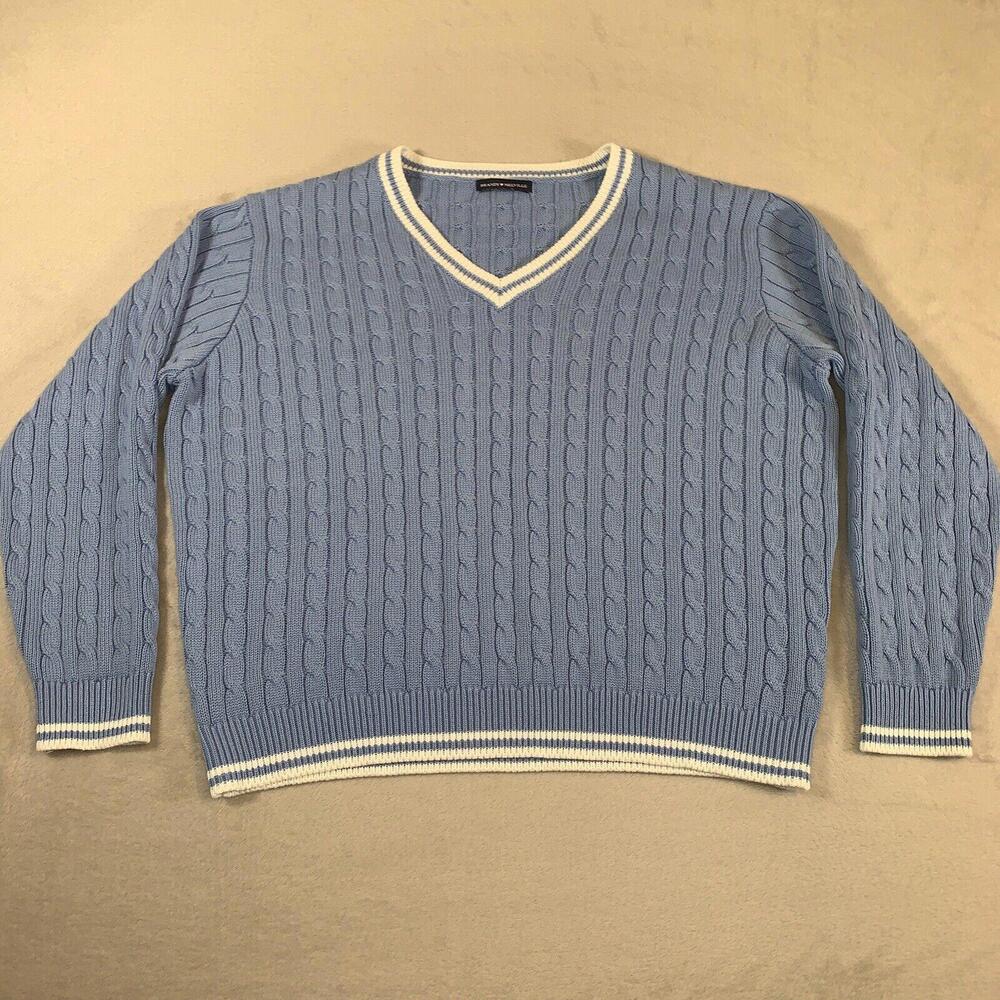 Brandy Melville Sweater‎ Womens One Size Cable Knit Cricket Jumper Tennis V-Neck
